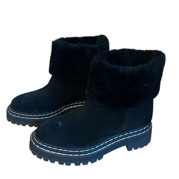 Proenza Schouler Shearling Lined Suede Lug Sole Ankle Boots Black IT 36.5 NWOB - Picture 3 of 11